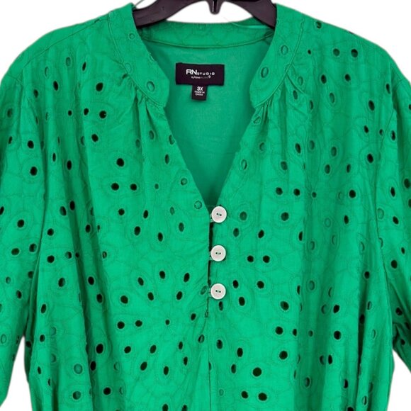 R.N Studio By Ronni Women's Pullover Lined Green Eyelet Dress Size 3X NWT $99.00 - Picture 4 of 12